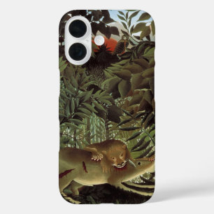 Coques iPhone 16 Lion affamé par Henri Rousseau, animal sauvage Vin
