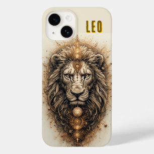 Coque Pour iPhone 14 Lion Artistique avec Géométrique Doré