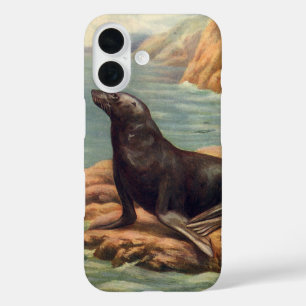 Coques iPhone 16 Lion de mer vintage au bord de la mer, Mammifères 