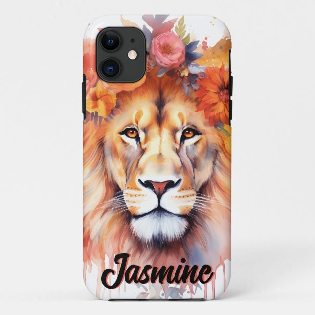 Coques Case-Mate iPhone Lion Pastel Fleurs Safari Aquarelle Savannah Chat (Dos)