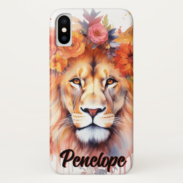 Coques Case-Mate iPhone Lion Pastel Fleurs Safari Aquarelle Savannah Chat (Dos)