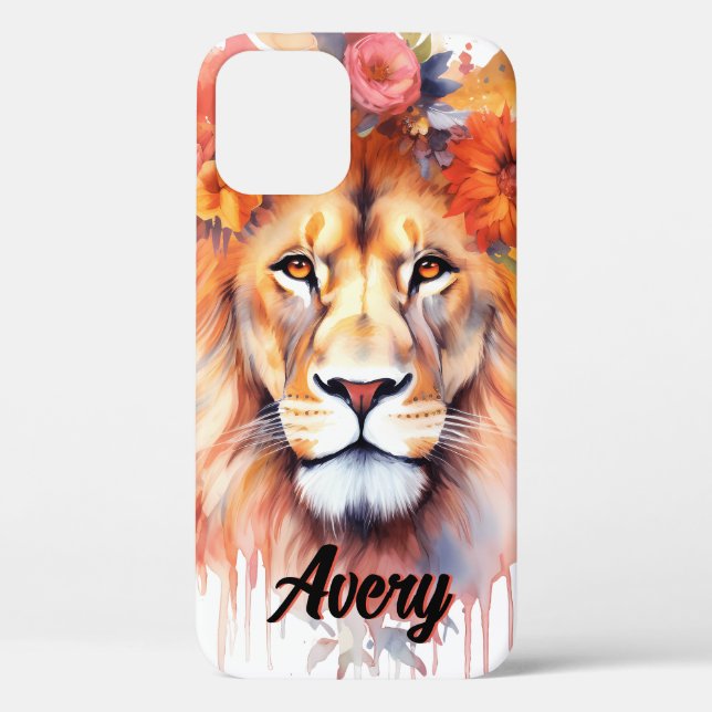 Coques Case-Mate iPhone Lion Pastel Fleurs Safari Aquarelle Savannah Chat (Verso)