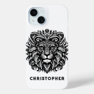 Coque Pour iPhone 15 Lion tribal Ajouter un nom