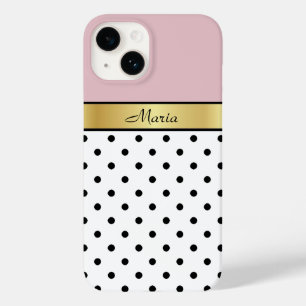 Coques Pour iPhone Lip Gloss rose, Pois noirs blancs, Gold Name