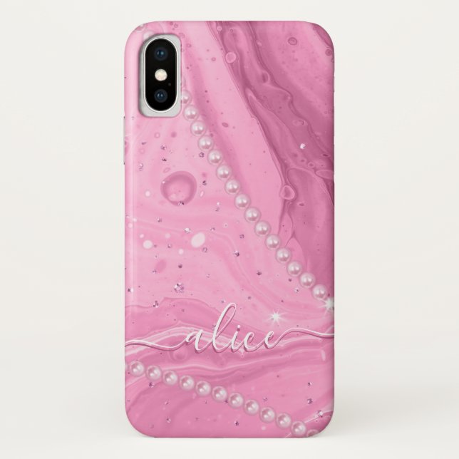 Coques Case-Mate iPhone Liquide rose avec perles         (Dos)