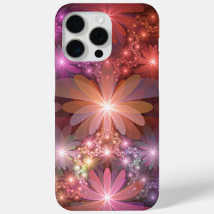 Coque iPhone 15 Pro Max Lit De Fleurs Coloré Brillant Art Fractal Abstrait