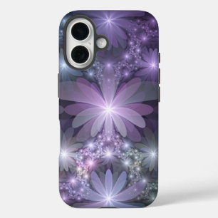 Coque Pour iPhone 16 Lit de fleurs tendance brillant art fractal abstra