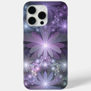 Coque iPhone 15 Pro Max Lit de fleurs tendance brillant art fractal abstra