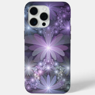 Coque iPhone 15 Pro Max Lit de fleurs tendance brillant art fractal abstra