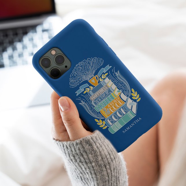 Coques Case-Mate iPhone Livres et Louveur de café - Bleu clair (Créateur téléchargé)