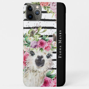 Case-Mate iPhone Case Llama Aquarelle Cute   Monogramme floral et rayure