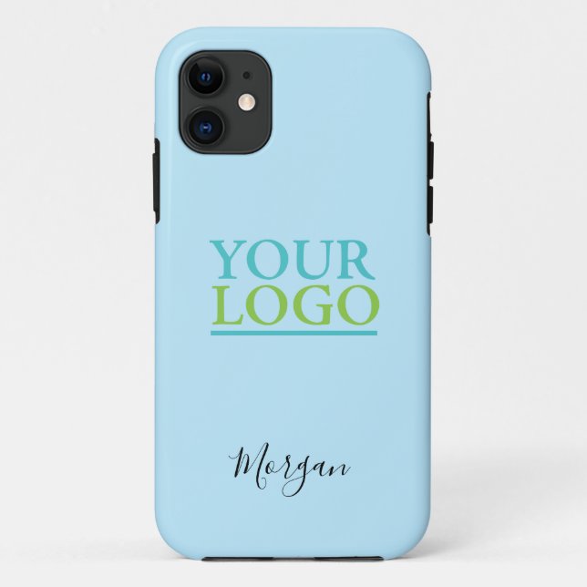 Coques Case-Mate iPhone Logo/Art/Photo, Nom Script noir, Bleu clair (Dos)