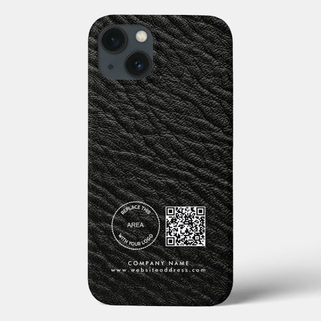 Coques Case-Mate iPhone Logo de l'entreprise QR Nom du code Black Faux Lea (Verso)