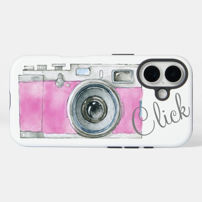 Coques Case-Mate iPhone Logo du photographe de l'aquarelle rose (Verso (horizontal))