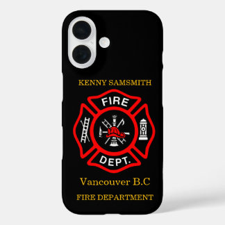 Coque Pour iPhone 16 Logo du service d'incendie Badge noir et rouge11