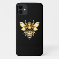 Logo Faux Gold Foil Bee Polygonal sur Noir