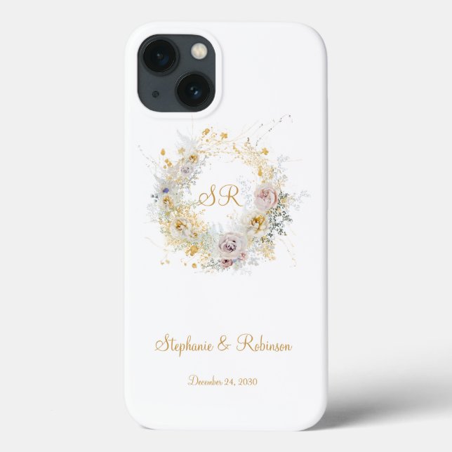 Coques Case-Mate iPhone Logo or Floral Monogram Mariage Cadeau (Verso)