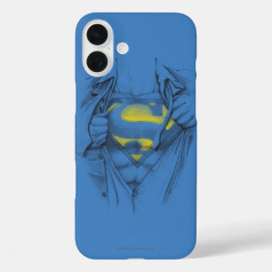 Coques iPhone 16 Plus Logo Superman de la poitrine esquissée