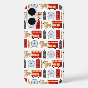 Coque Pour iPhone 16 London Icon and Corgi Collage Motif