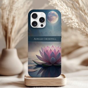 Coque Pour iPhone 15 Lotus de Pleine lune mystique avec nom personnalis