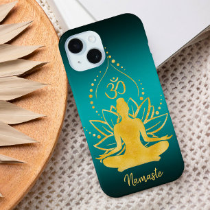 Coque Pour iPhone 15 Lotus & Om - Nom personnalisé Minimaliste