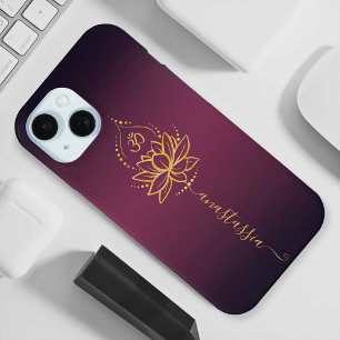 Coque Pour iPhone 15 Lotus & Om - Nom personnalisé Minimaliste