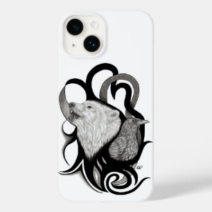 Coque Pour iPhone 14 Loup blanc avec art tribal coréen