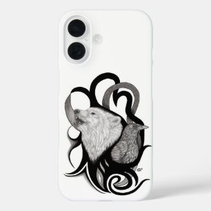 Coque Pour iPhone 16 Loup blanc avec art tribal coréen