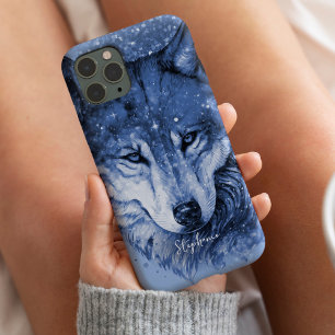 Coque Pour iPhone 14 Loup céleste mignon fille bleue personnalisée