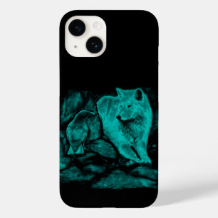 Coque Pour iPhone 14 Loup et corbeau dans la nuit