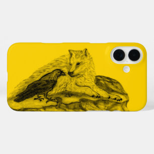 Coques iPhone 16 Plus Loup et corbeau noir et jaune