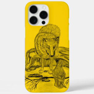Coques iPhone 16 Pro Max Loup et corbeau noir et jaune