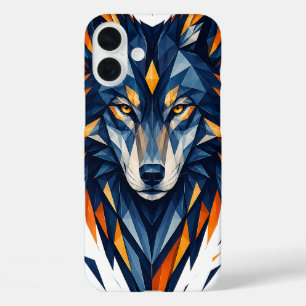 Coques iPhone 16 Plus Loup Géométrique Art Polygonal Noir et Orange
