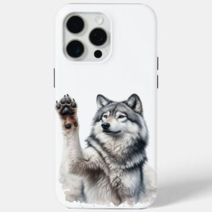 Coque iPhone 15 Pro Max Loup Gris Artistique à l'Aquarelle