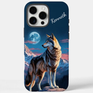 Coques iPhone 16 Pro Max Loup hurlant sous la lueur lunaire
