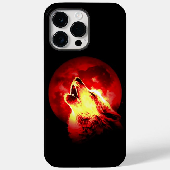 Coques Case-Mate iPhone Loup, lune et ciel rouge (Verso)