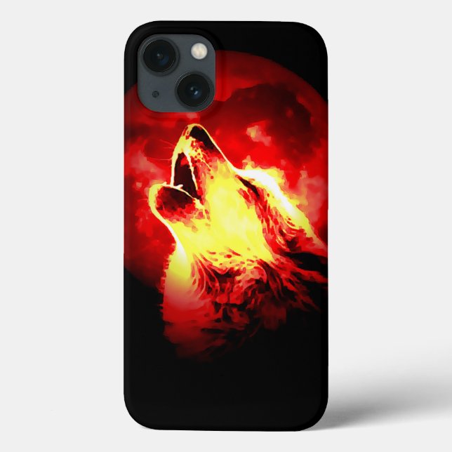 Coques Case-Mate iPhone Loup, lune et ciel rouge (Verso)