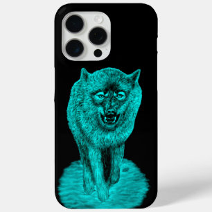 Coque iPhone 15 Pro Max Loup noir en colère dans la nuit