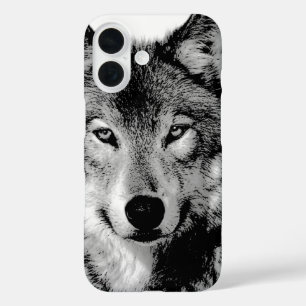 Coque Pour iPhone 16 Loup noir et blanc
