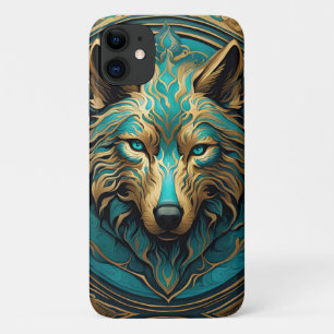 Case-Mate iPhone Case Loup Turquoise et Or
