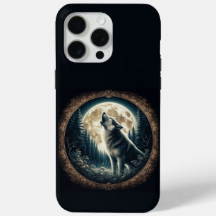 Coque iPhone 15 Pro Max Loup vintage et lune classique