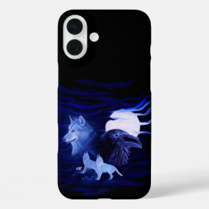 Coques iPhone 16 Plus Loups et corbeau avec pleine lune