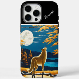 Coques iPhone 16 Pro Max Loups hurlant à la Pleine lune au coucher du solei