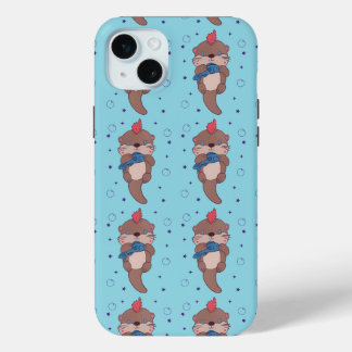 Coque iPhone 15 Mini Loutre de mer punk rock avec poisson | Drôle d'art