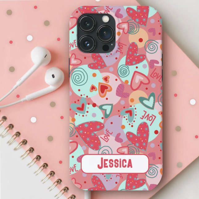 Coques Case-Mate iPhone Love Hearts Amusants Moderne rose Motif Inspirivit (Créateur téléchargé)