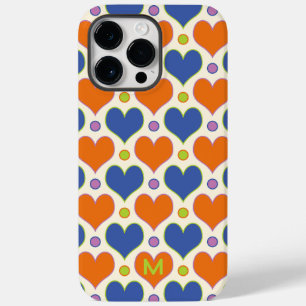 Coque Pour Pour iPhone 14 Pro Max Love Hearts & motif Pois en Blue & Orange