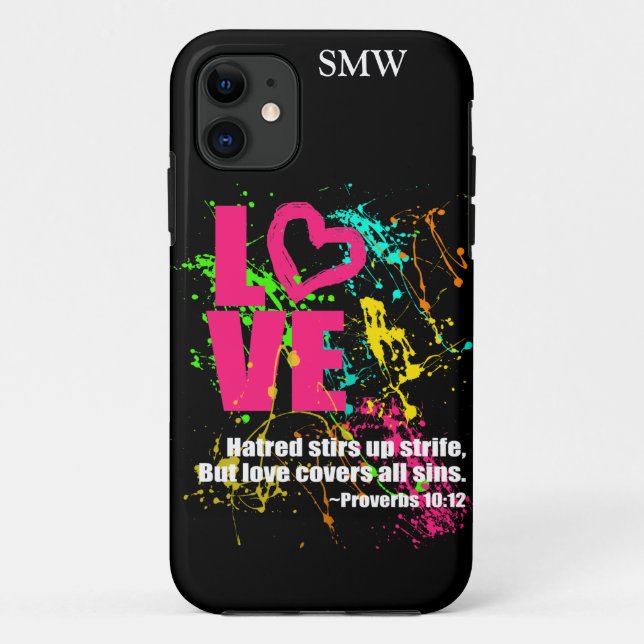 Coques Case-Mate iPhone Love Proverbes Bible Verse Neon Paint Splatter (Dos)