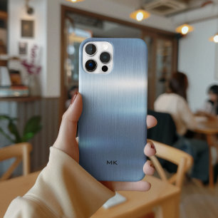 Coque Pour iPhone 14 Pro Lumière Bleu métallique Texture Acier Inoxydable L