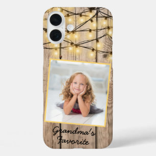 Coques iPhone 16 Plus Lumière de luciole en bois rustique Photo Carré pe
