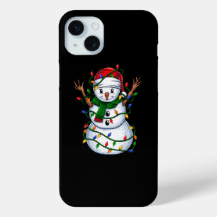Coque iPhone 15 Mini lumières de Noël des bonhomme-neige